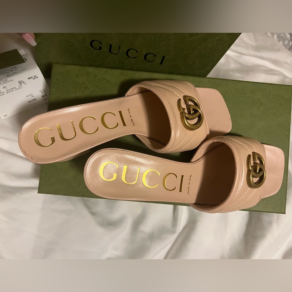 Gucci, GG Matelassé Leather Mules, Woman, Skin Rose, US 38 (size 8) Sandal Pumps